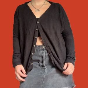 UO Black thermal waffle knit sweater